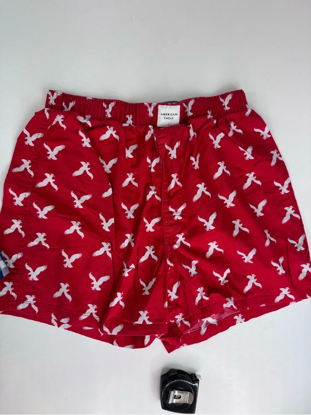 American Eagle men's boxer shorts BUNDLE blue plaid pattern AND Logo size S